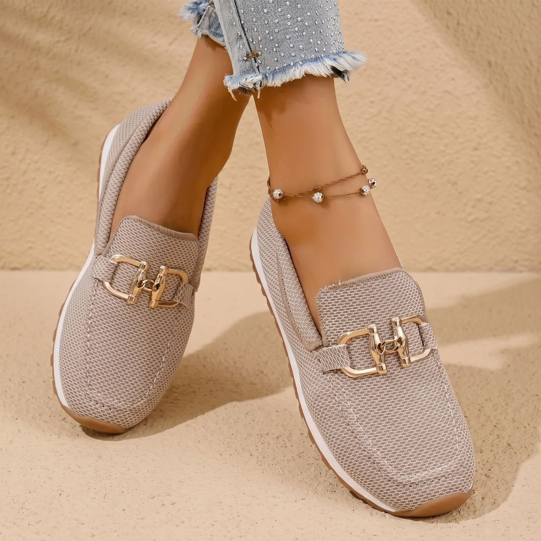 Women's Orthopedic Mesh Slip-On Loafer Sneakers Gold Horsebit
