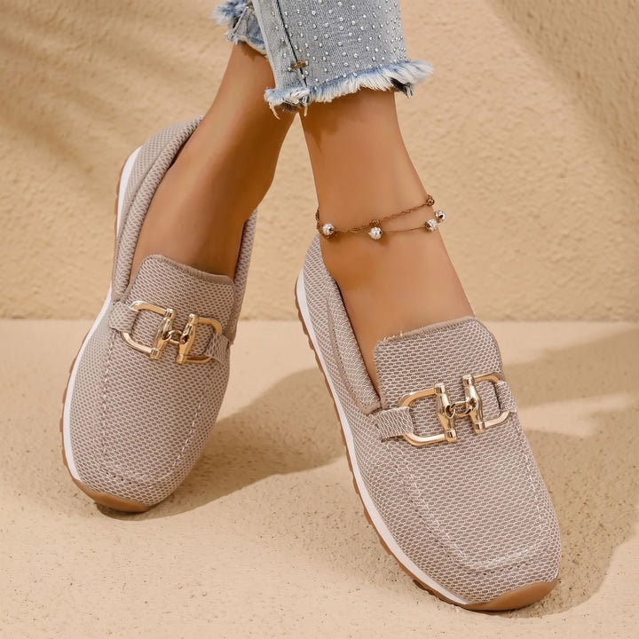 Women's Orthopedic Mesh Slip-On Loafer Sneakers Gold Horsebit