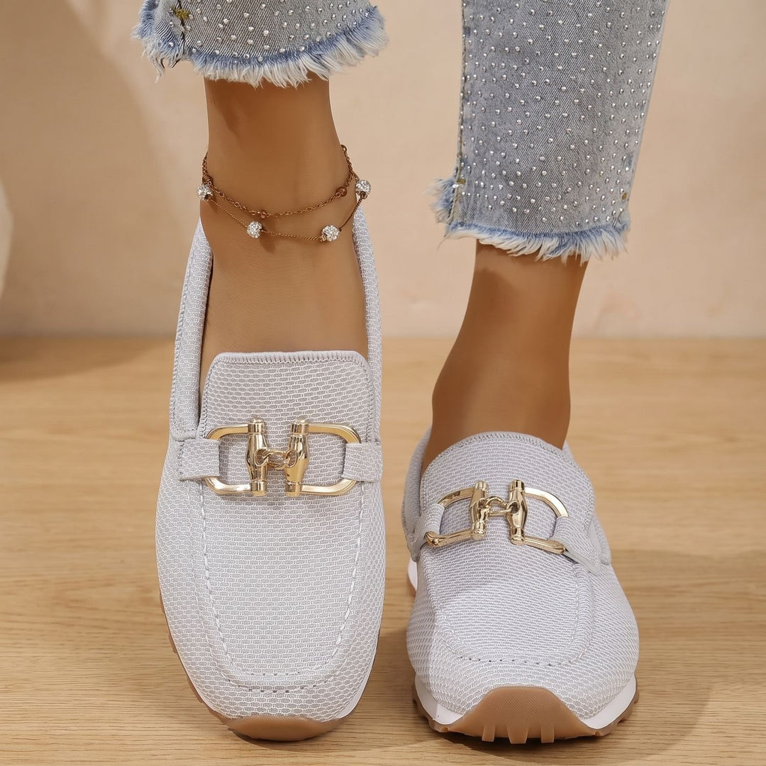 Women's Orthopedic Mesh Slip-On Loafer Sneakers Gold Horsebit