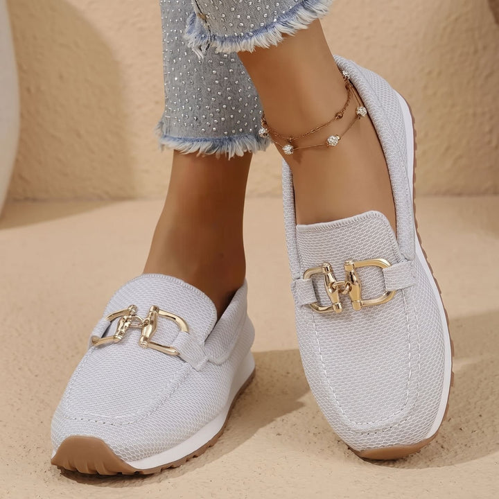 Women's Orthopedic Mesh Slip-On Loafer Sneakers Gold Horsebit