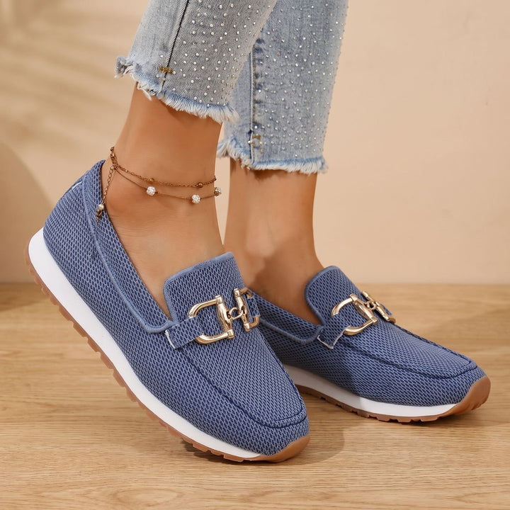 Women's Orthopedic Mesh Slip-On Loafer Sneakers Gold Horsebit - Blue
