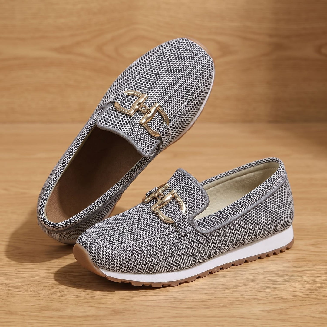 Women's Orthopedic Mesh Slip-On Loafer Sneakers Gold Horsebit