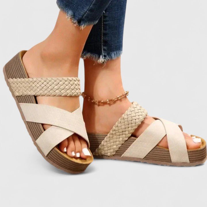 Women's Orthopedic Platform Comfortable Sandals Braided Cross-Strap - White