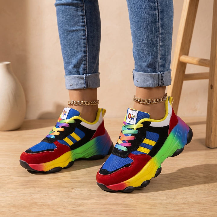 Women's Orthopedic Rainbow Chunky Lace-Up Sneakers