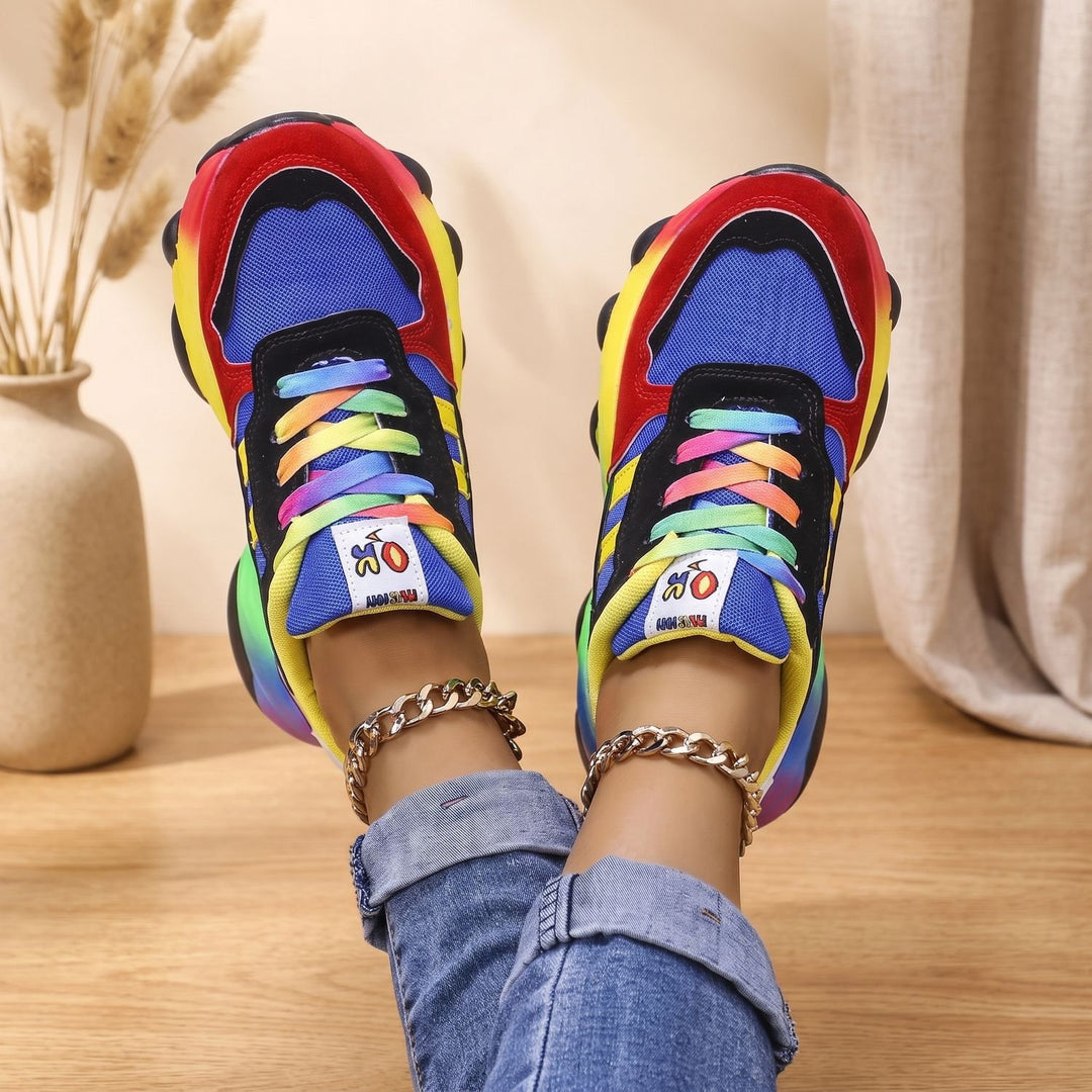 Women's Orthopedic Rainbow Chunky Lace-Up Sneakers - Blue