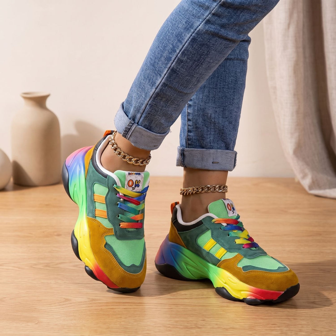 Women's Orthopedic Rainbow Chunky Lace-Up Sneakers