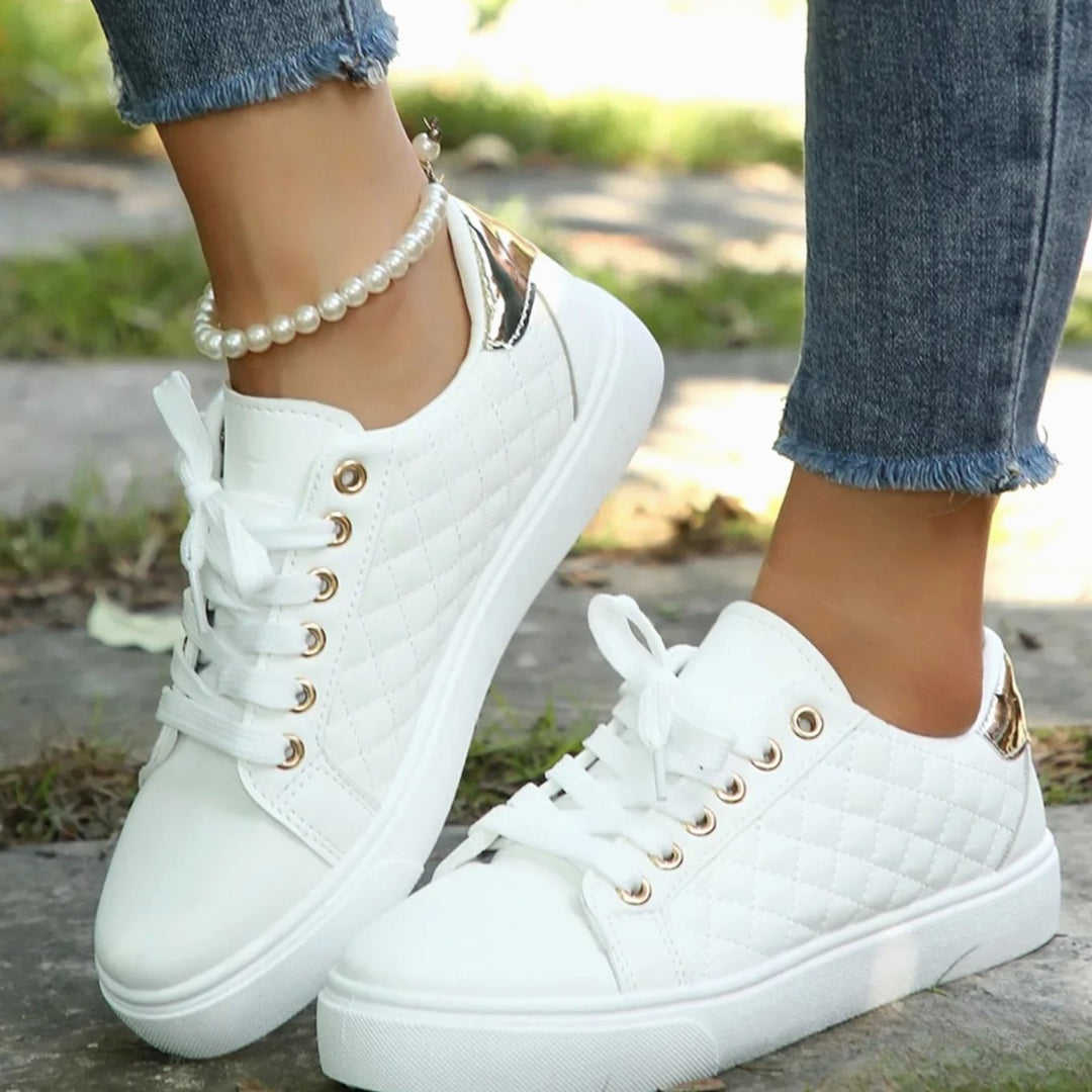 Women's Orthopedic Shoes Quilted Lace-Up Platform Sneakers - White