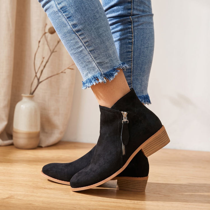 Women's Orthopedic Side-Zip Block-Heel Suede Ankle Boots