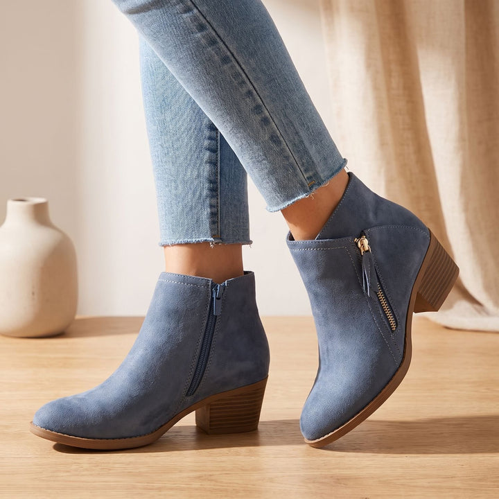 Women's Orthopedic Side-Zip Block-Heel Suede Ankle Boots - Blue