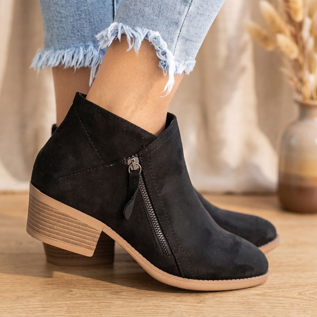 Women's Orthopedic Side-Zip Block-Heel Suede Ankle Boots - Black