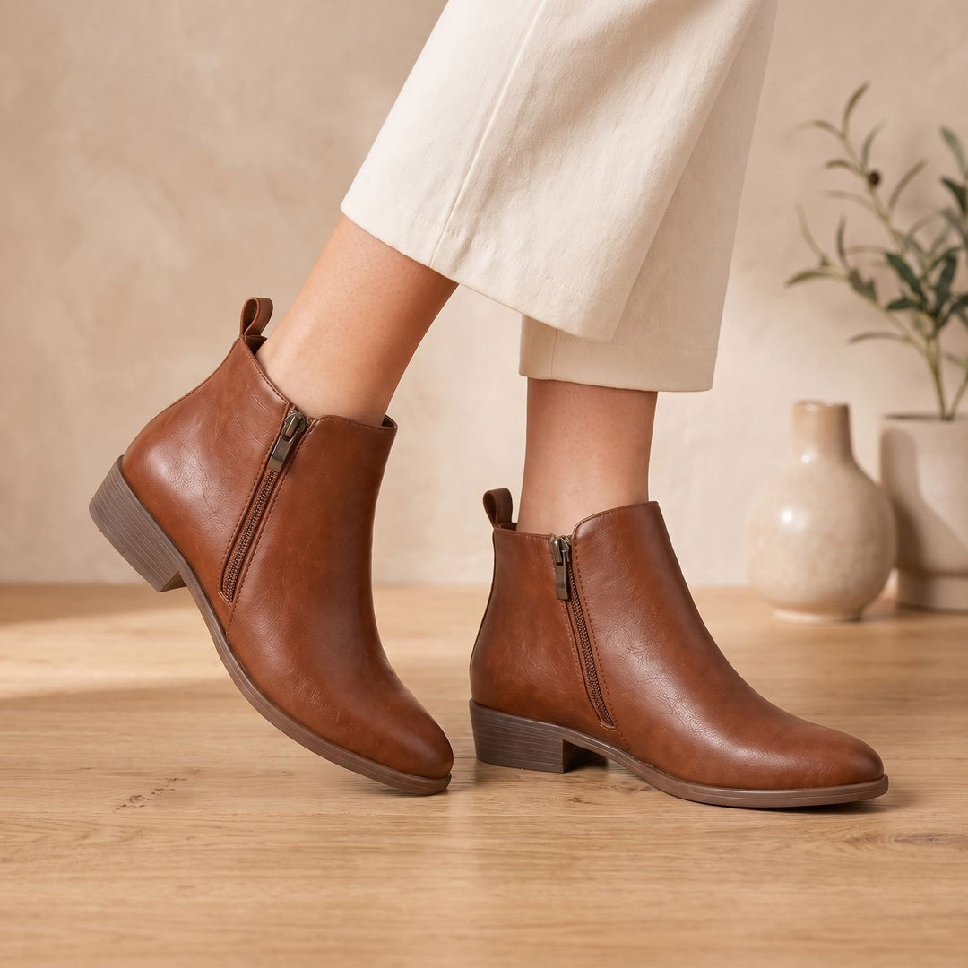 Women's Orthopedic Side-Zip Low-Heel Ankle Boots, Tan Brown - Brown