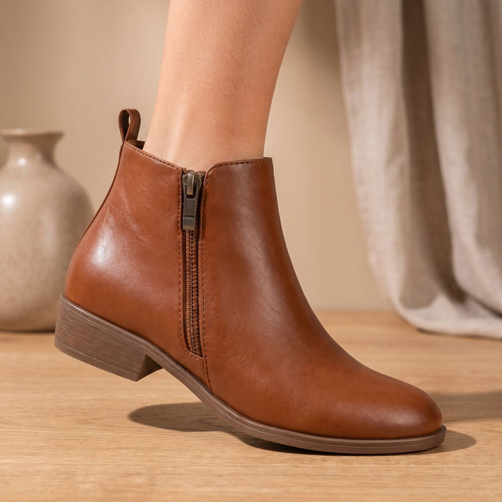 Women's Orthopedic Side-Zip Low-Heel Ankle Boots, Tan Brown