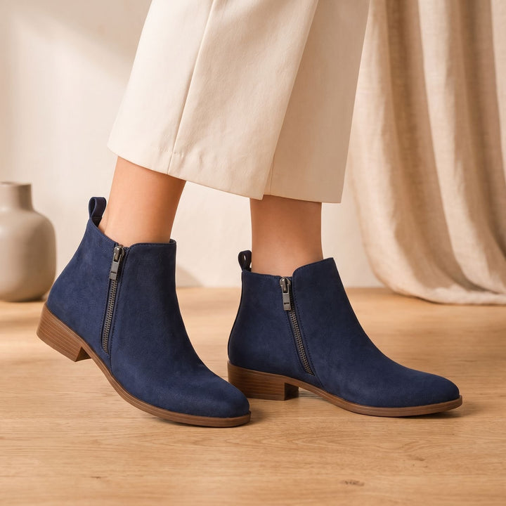 Women's Orthopedic Side-Zip Low-Heel Ankle Boots, Tan Brown - Blue