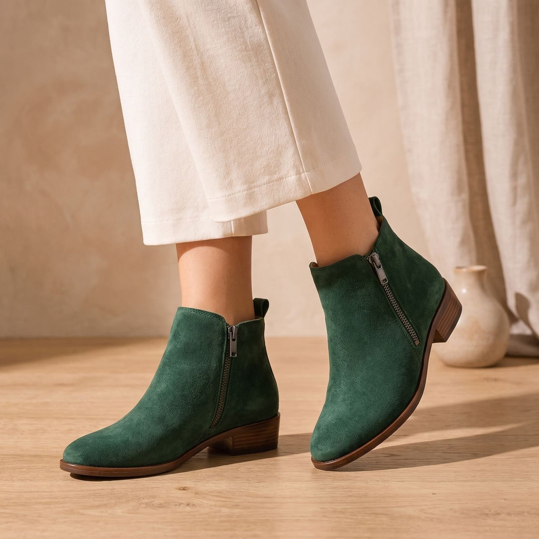 Women's Orthopedic Side-Zip Low-Heel Ankle Boots, Tan Brown - Green