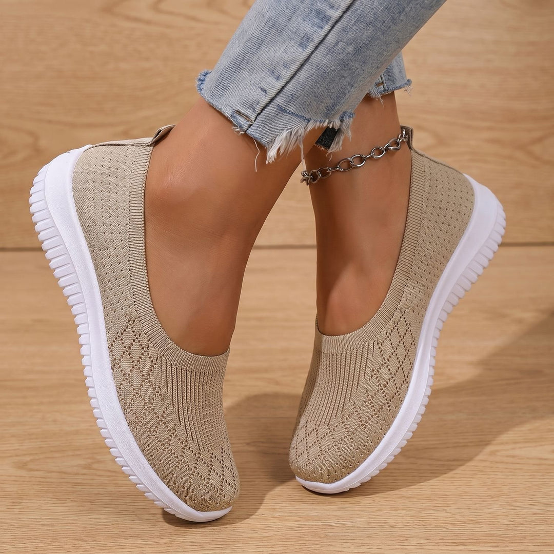 Women's Orthopedic Slip-On Knit Sneakers Cushioned Walking Shoes - Apricot