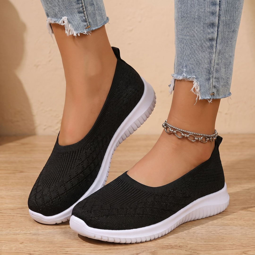 Women's Orthopedic Slip-On Knit Sneakers Cushioned Walking Shoes - Black