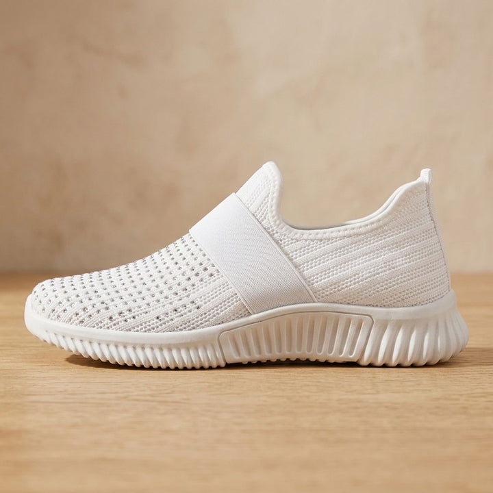 Women's Orthopedic Slip-On Knit Sneakers Velcro Strap - White