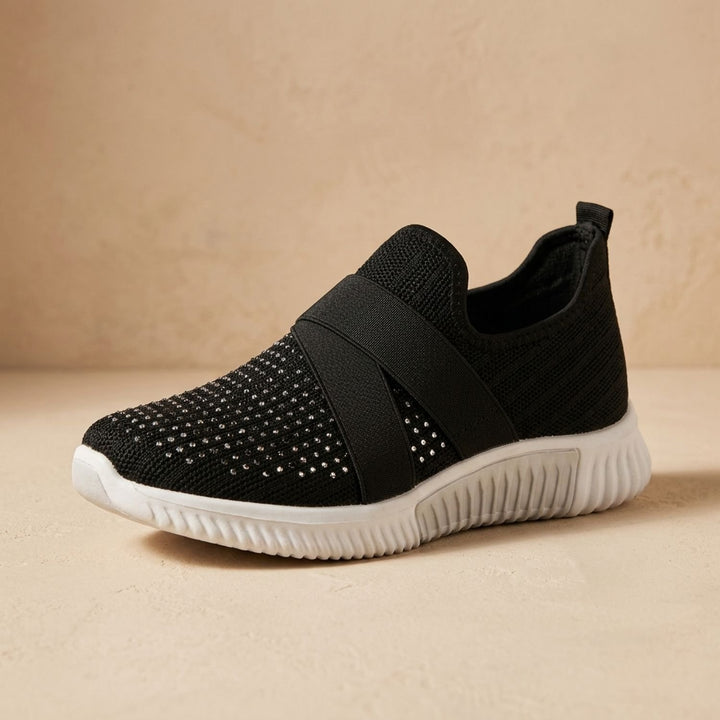 Women's Orthopedic Slip-On Knit Sneakers Velcro Strap - Black