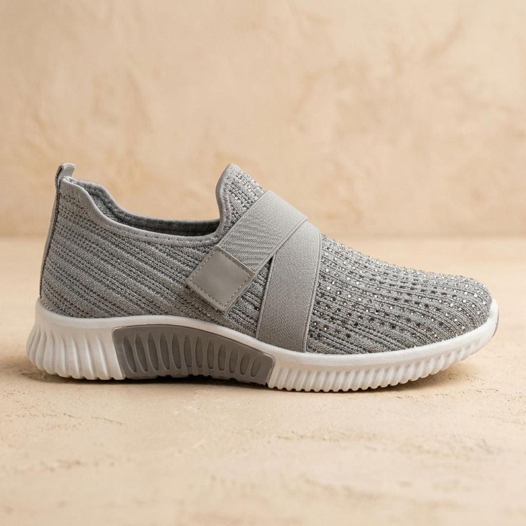 Women's Orthopedic Slip-On Knit Sneakers Velcro Strap - Gray