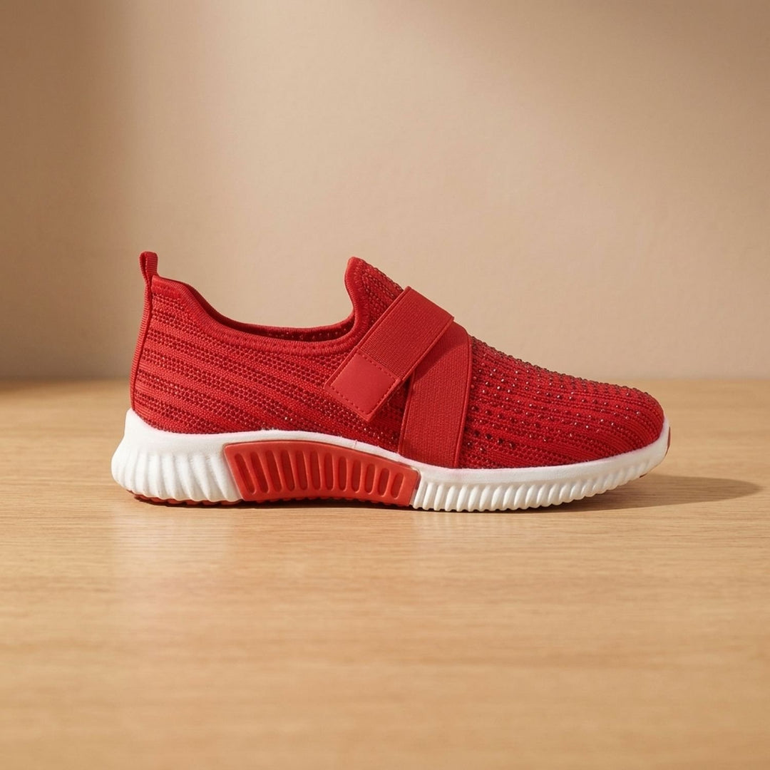 Women's Orthopedic Slip-On Knit Sneakers Velcro Strap - Red