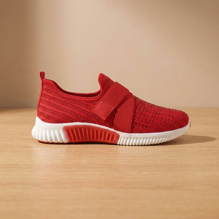 Women's Orthopedic Slip-On Knit Sneakers Velcro Strap - Red