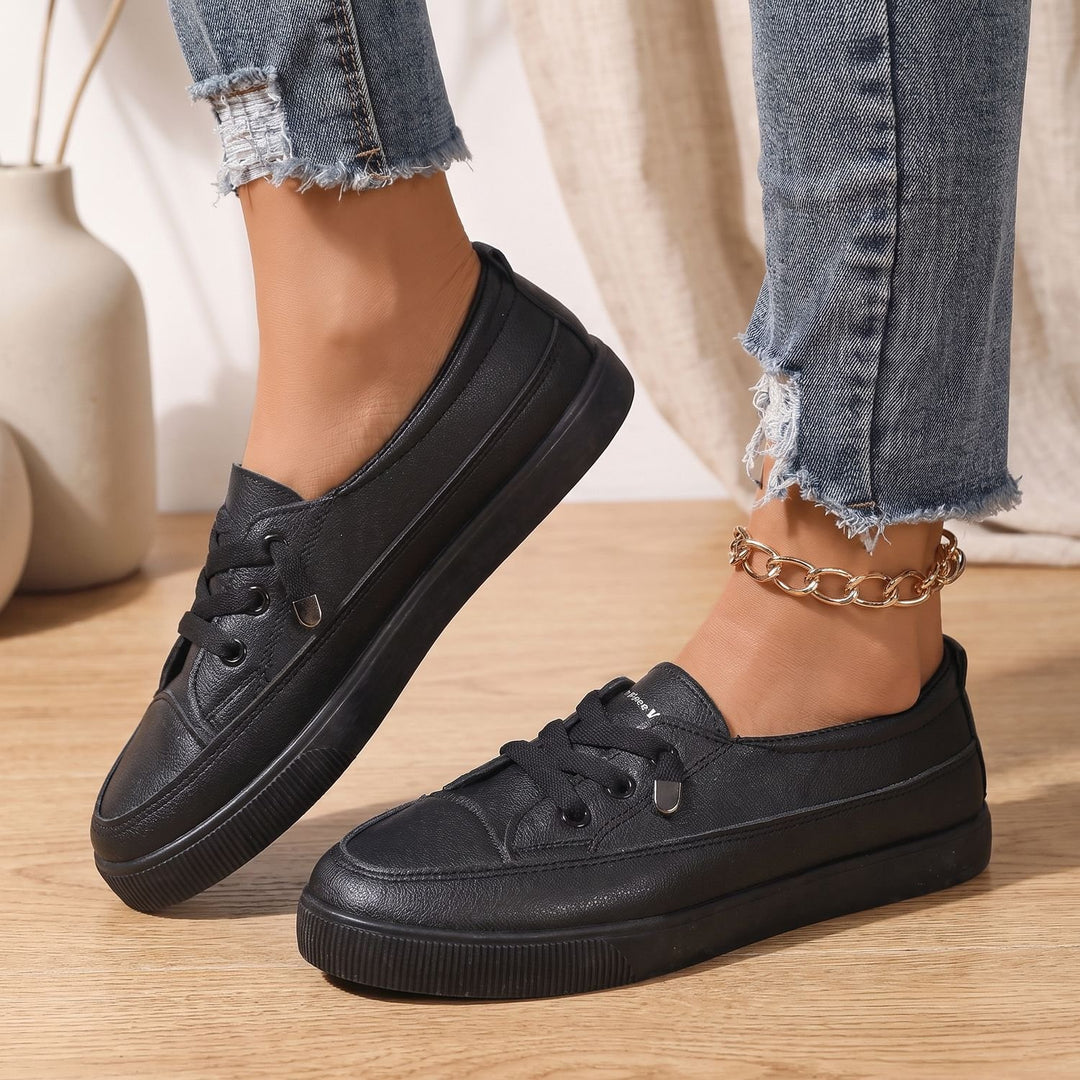 Women's Orthopedic Sneakers Lace-Up Faux Leather Flat Shoes