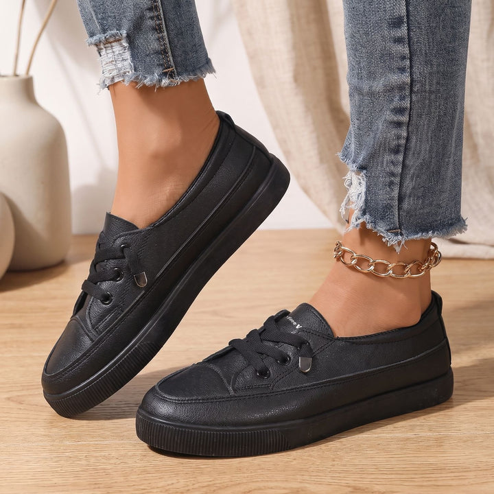 Women's Orthopedic Sneakers Lace-Up Faux Leather Flat Shoes