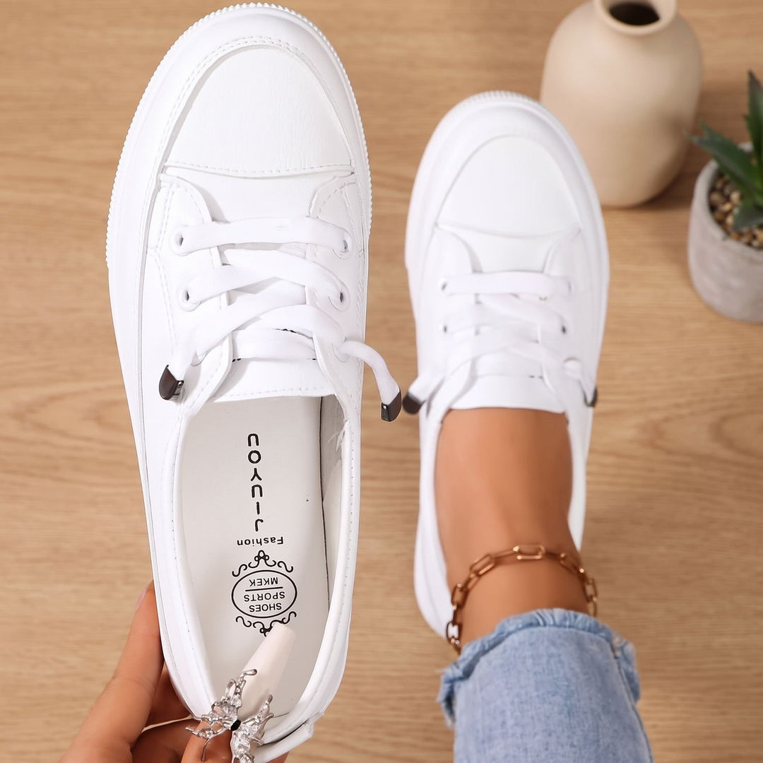 Women's Orthopedic Sneakers Lace-Up Faux Leather Flat Shoes - White