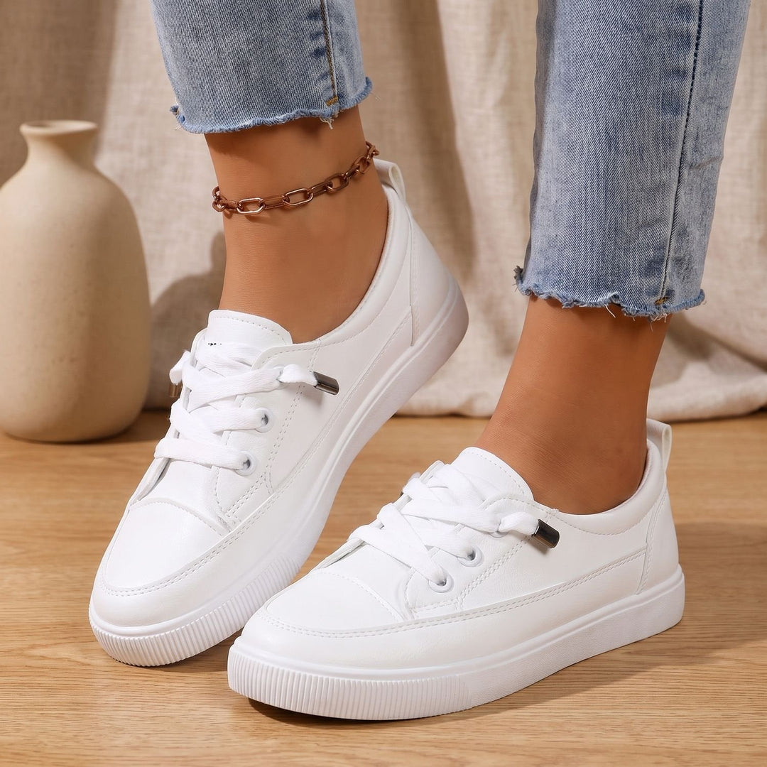 Women's Orthopedic Sneakers Lace-Up Faux Leather Flat Shoes