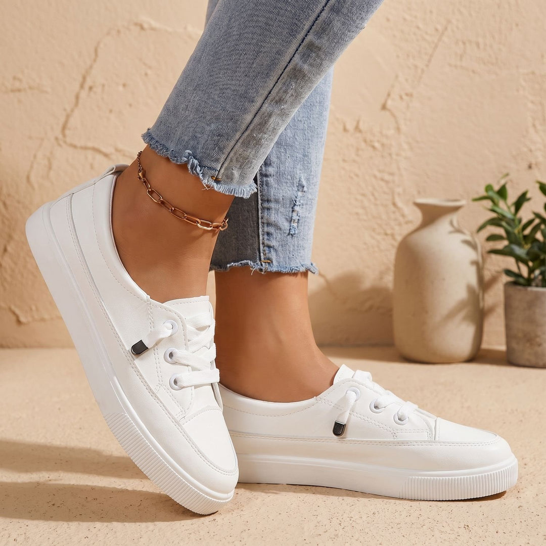 Women's Orthopedic Sneakers Lace-Up Faux Leather Flat Shoes