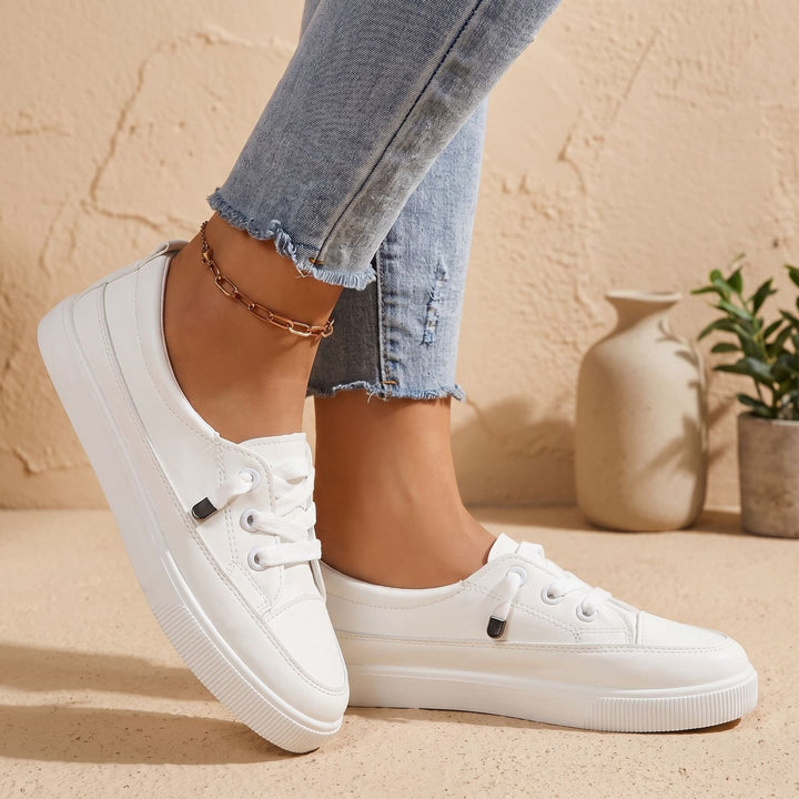 Women's Orthopedic Sneakers Lace-Up Faux Leather Flat Shoes