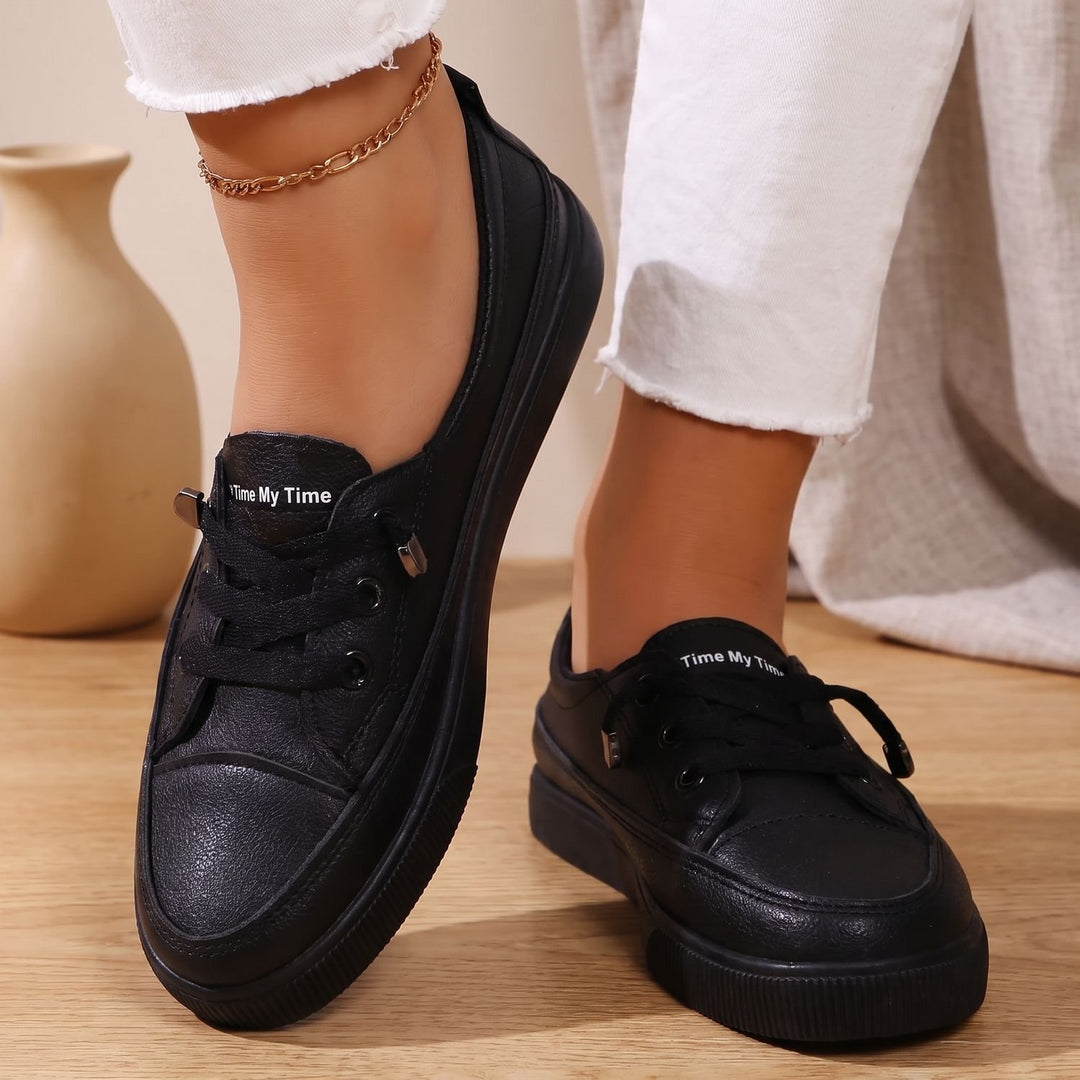 Women's Orthopedic Sneakers Lace-Up Faux Leather Flat Shoes