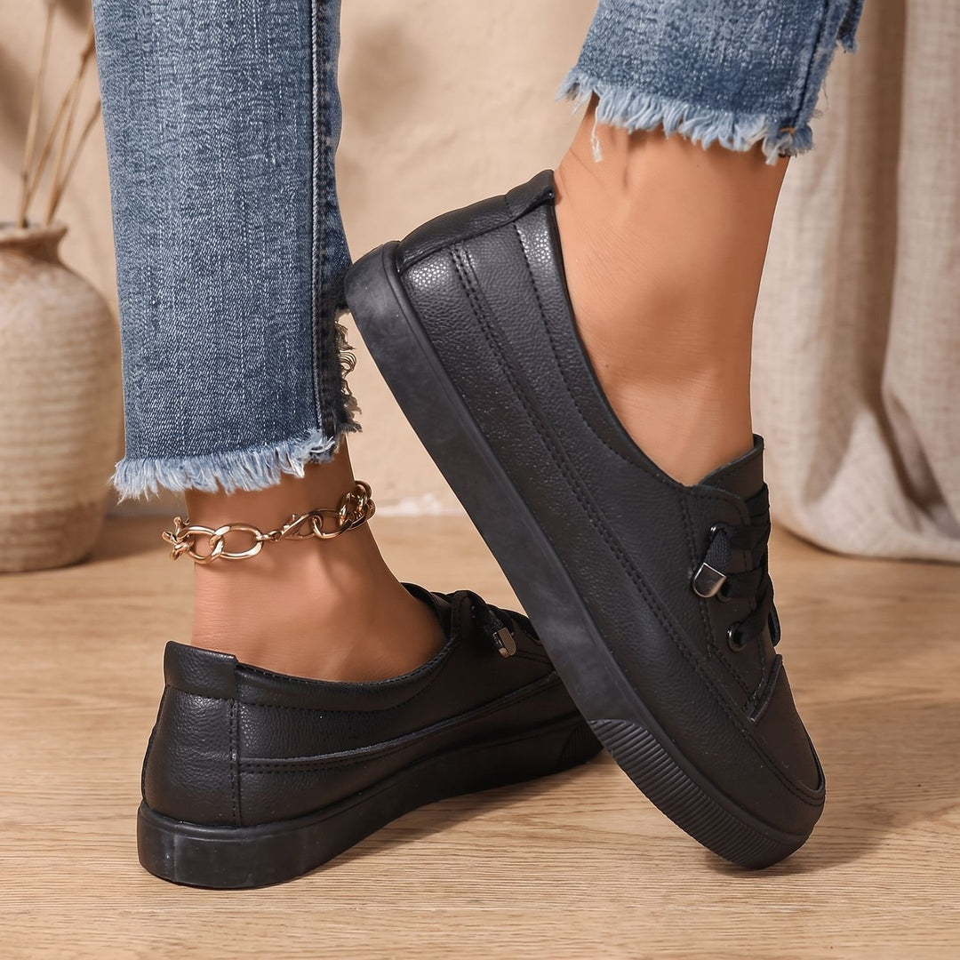 Women's Orthopedic Sneakers Lace-Up Faux Leather Flat Shoes