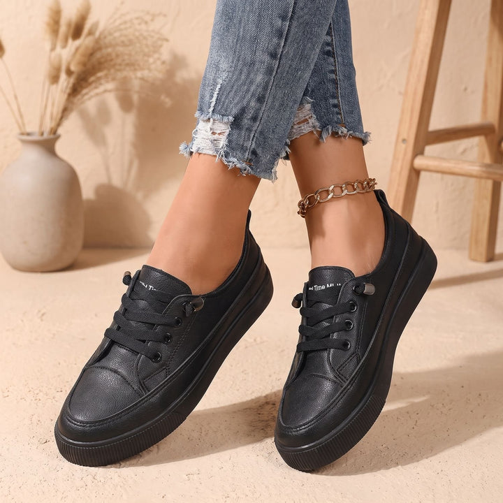 Women's Orthopedic Sneakers Lace-Up Faux Leather Flat Shoes