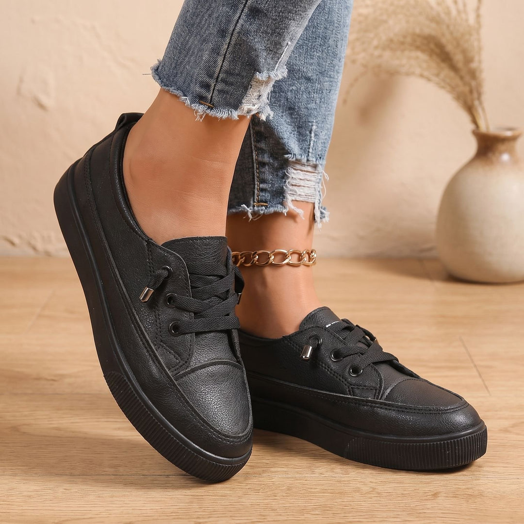 Women's Orthopedic Sneakers Lace-Up Faux Leather Flat Shoes