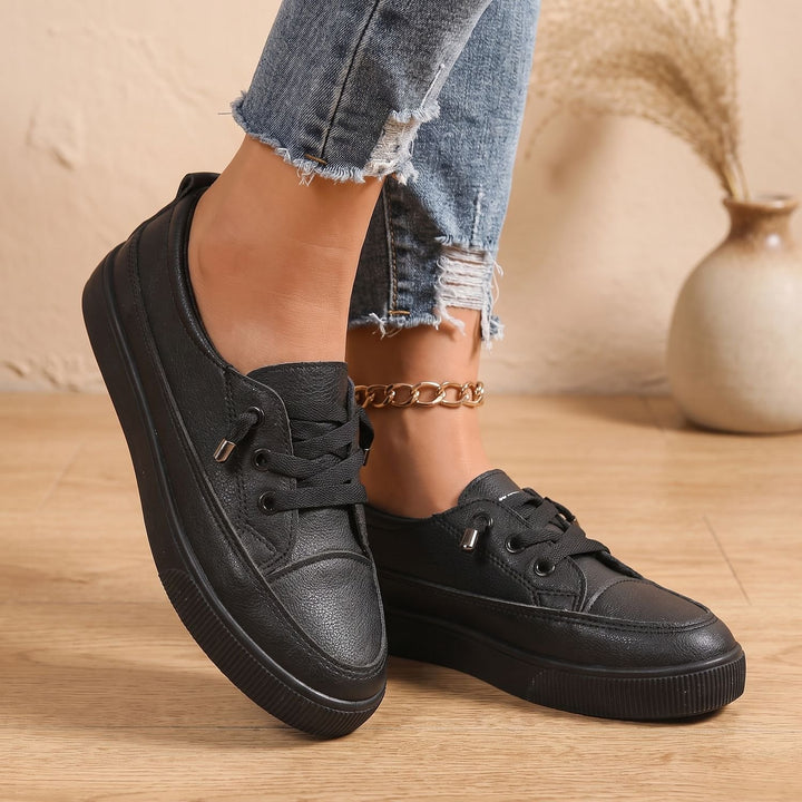 Women's Orthopedic Sneakers Lace-Up Faux Leather Flat Shoes