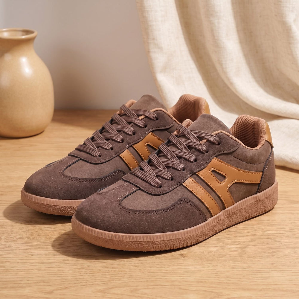 Women's Orthopedic Sneakers Lace-Up Height-Boosting Retro Court Shoes - Brown