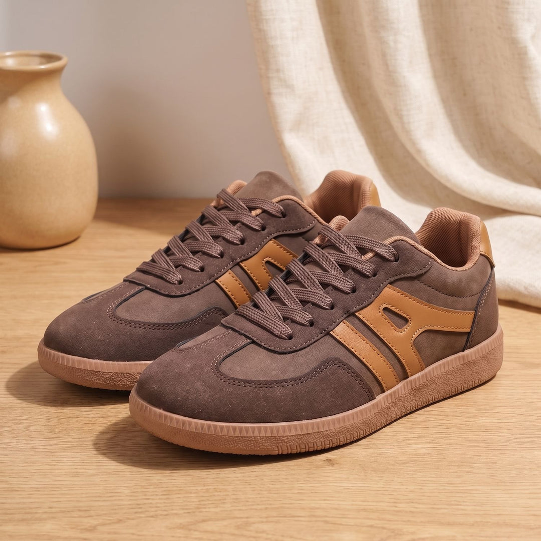 Women's Orthopedic Sneakers Lace-Up Height-Boosting Retro Court Shoes - Brown