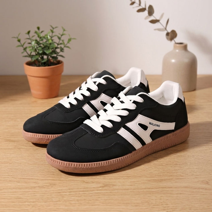 Women's Orthopedic Sneakers Lace-Up Height-Boosting Retro Court Shoes - Black