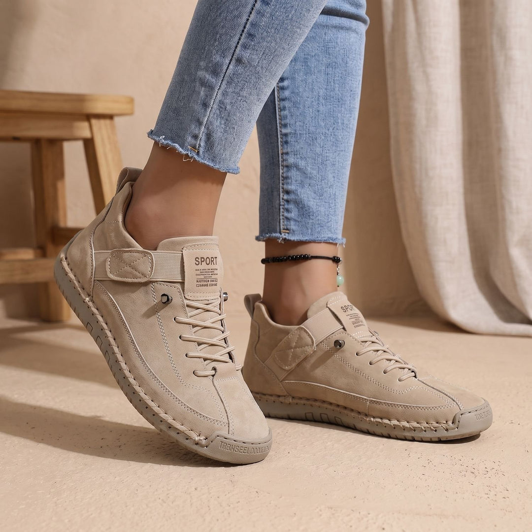 Women's Orthopedic Sneakers Wide-Toe Arch-Support Lace-Up Shoes - Beige