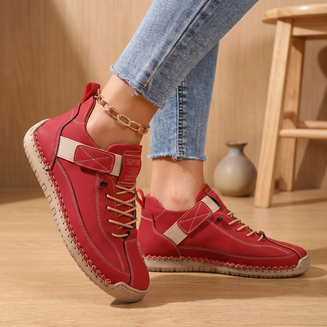 Women's Orthopedic Sneakers Wide-Toe Arch-Support Lace-Up Shoes - Red