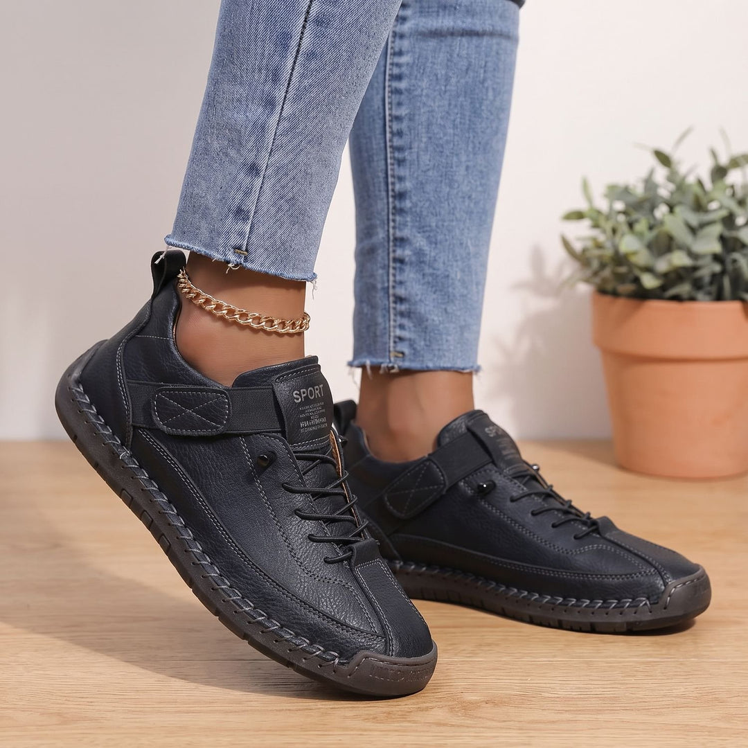Women's Orthopedic Sneakers Wide-Toe Arch-Support Lace-Up Shoes - Black