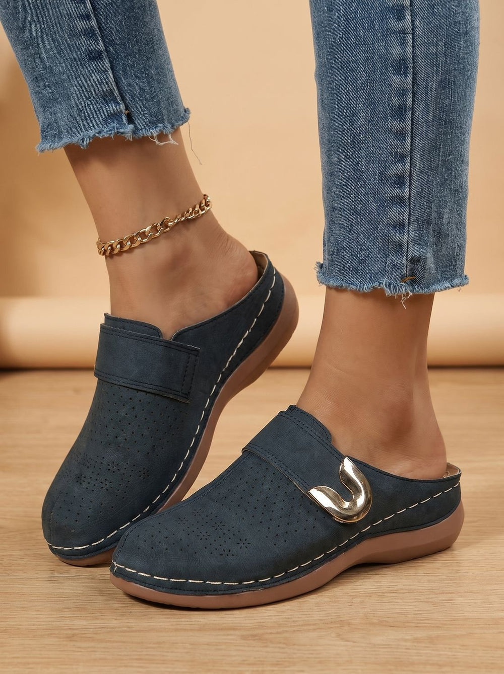Women's Orthopedic Velcro Slip-On Mule Clogs Honeycomb Texture - Blue