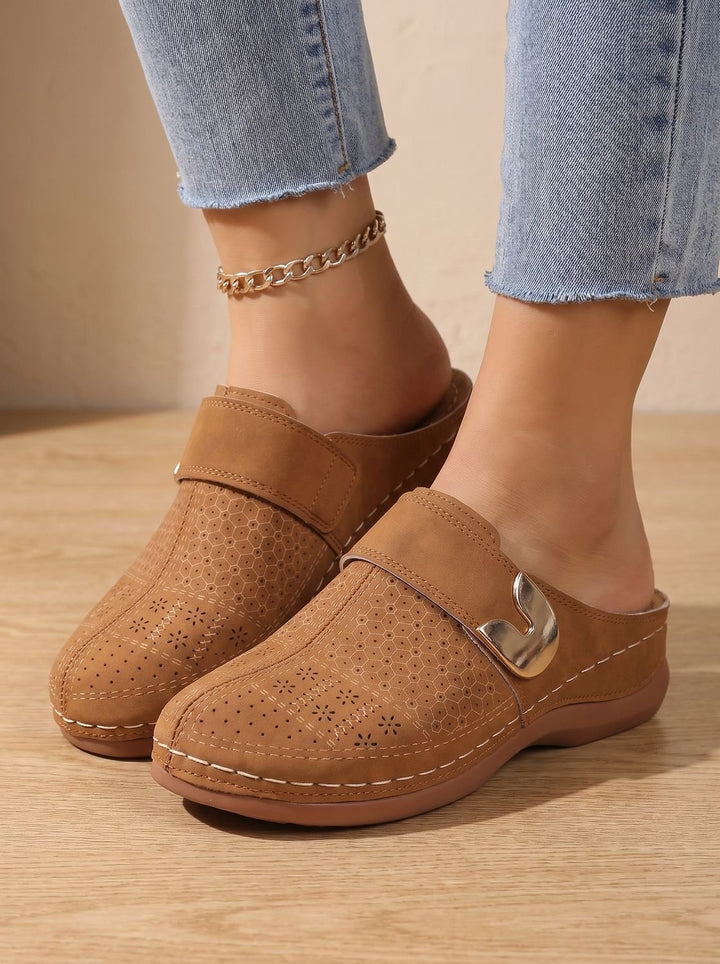 Women's Orthopedic Velcro Slip-On Mule Clogs Honeycomb Texture - Dark Brown