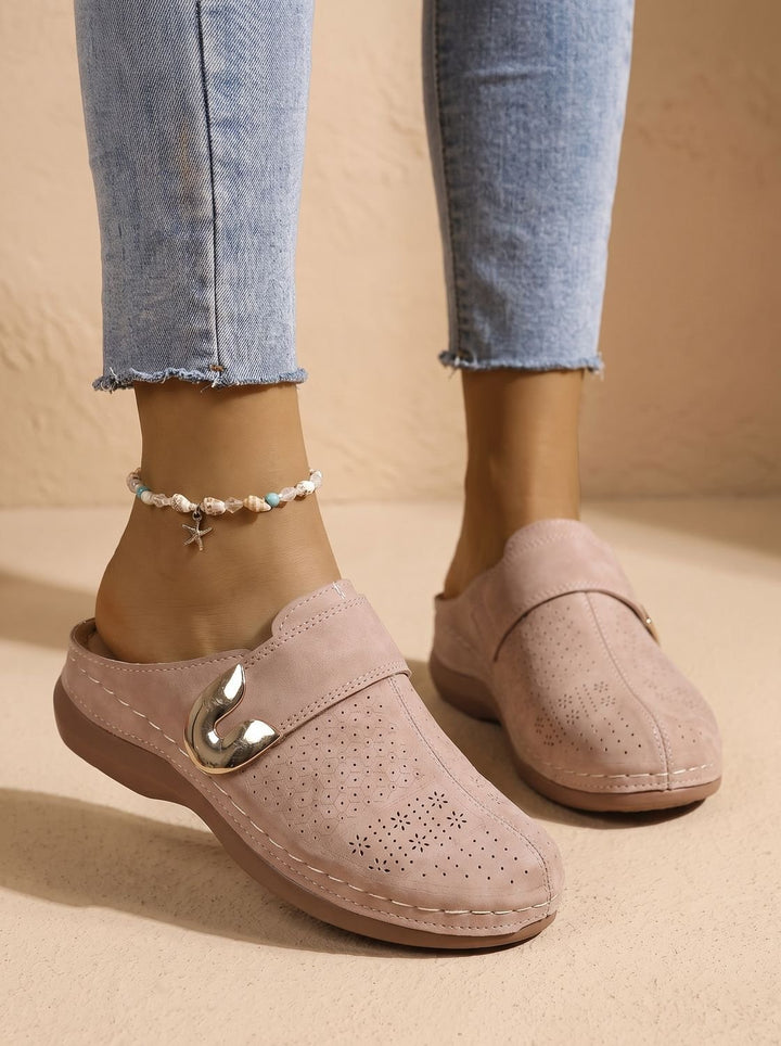 Women's Orthopedic Velcro Slip-On Mule Clogs Honeycomb Texture - Beige