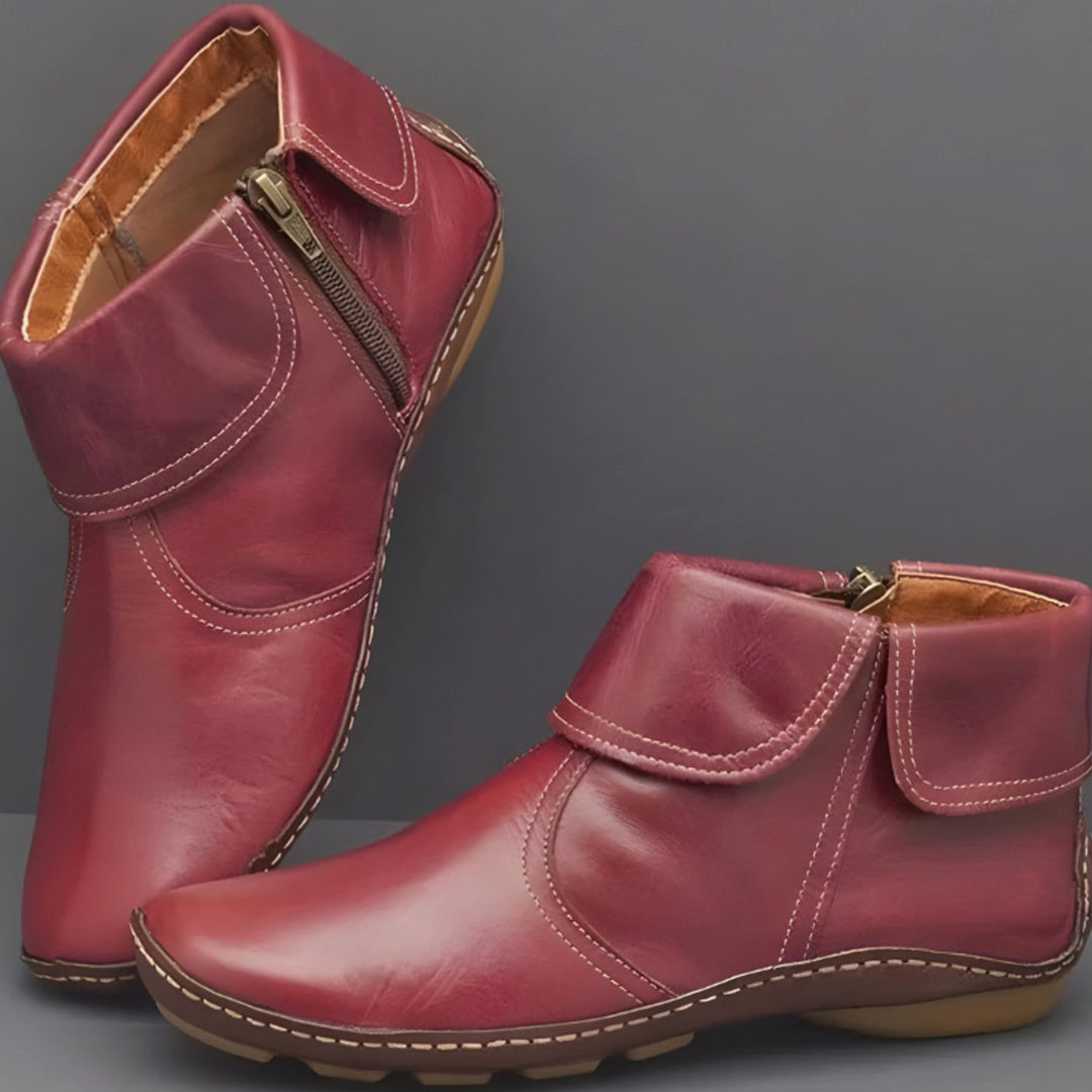 Women's Orthopedic Waterproof Side-Zip Leather Ankle Boots - Red