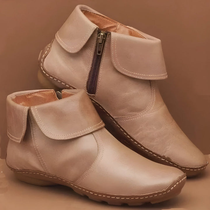 Women's Orthopedic Waterproof Side-Zip Leather Ankle Boots - Beige
