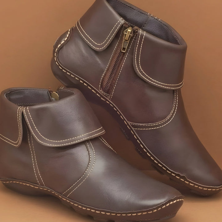 Women's Orthopedic Waterproof Side-Zip Leather Ankle Boots - Brown
