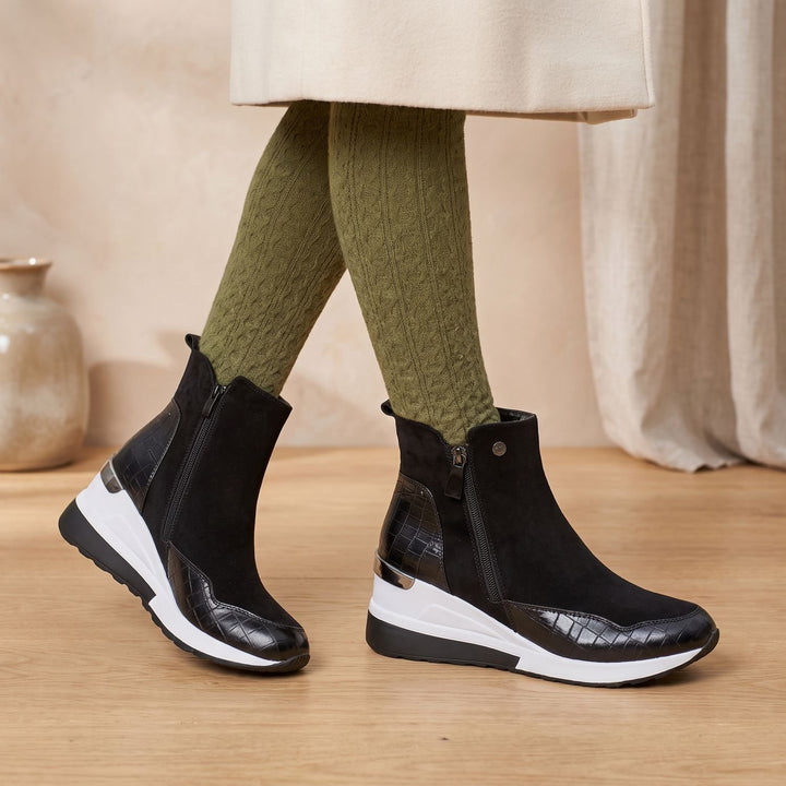 Women's Orthopedic Wedge Ankle Boots Side-Zip Croc-Detail