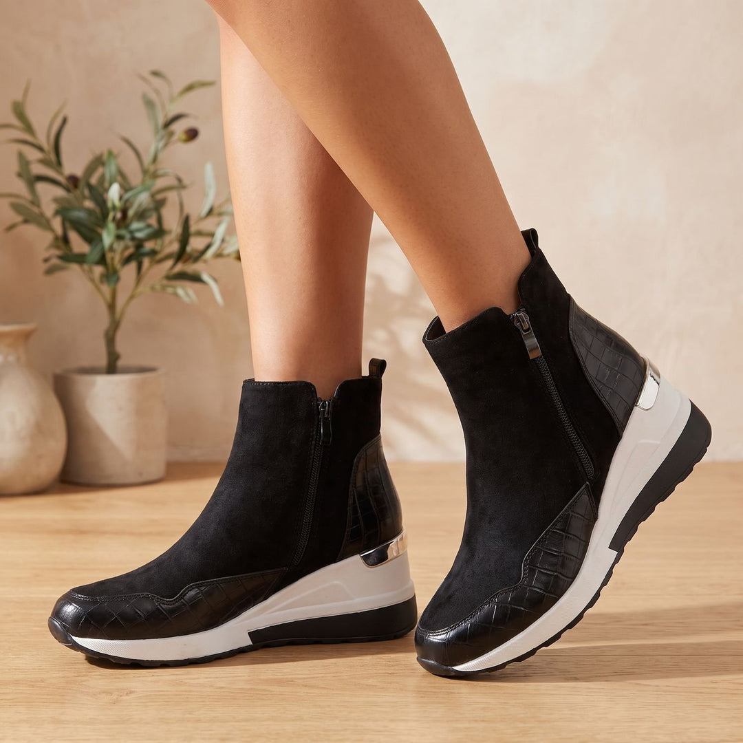 Women's Orthopedic Wedge Ankle Boots Side-Zip Croc-Detail